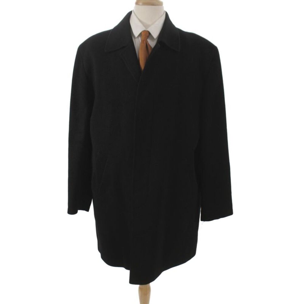 Movimento Mens Black 100% Cashmere Collared Overcoat Solid Fall Size 54